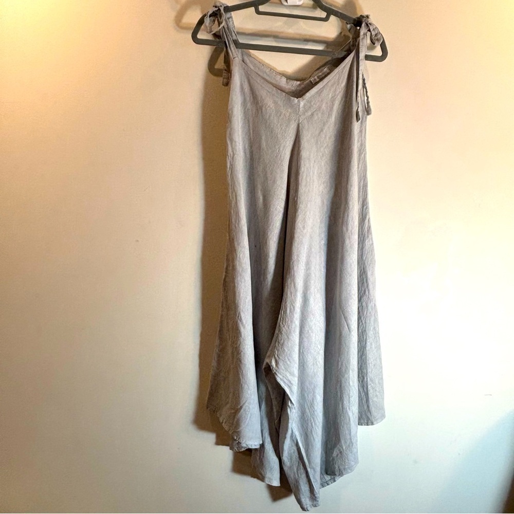 JUMPSUIT Sz M (estimated) Asymmetrical Made in Italy Light Grey Linen Bow Straps